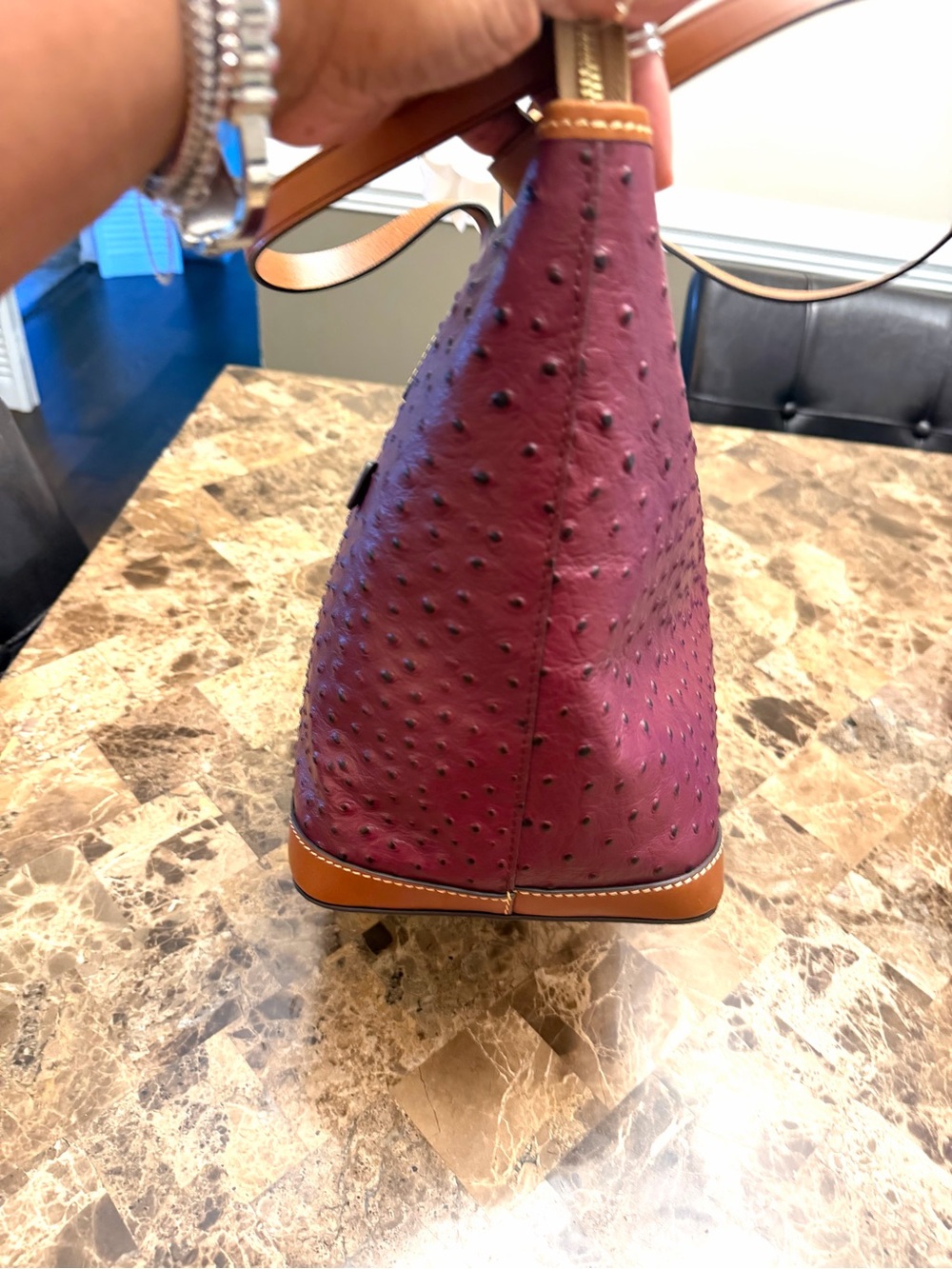Dooney & Bourke Ostrich Large Tote in Burgundy - Picture 6 of 14